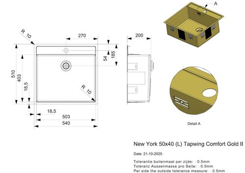 cumpără Chiuvetă bucătărie Reginox R41338 New York 50x40 Tapwing Gold II în Chișinău 