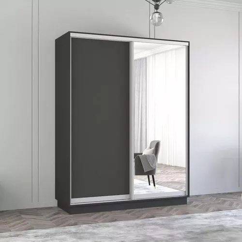 купить Шкаф Mobildor-Lux Fox uși glisante din oglindă și PAL (190x60x220H cm) Anthracite в Кишинёве 