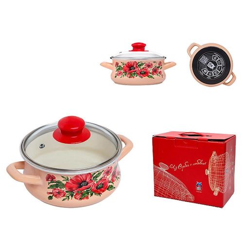 cumpără Cratiță Metalac 55015 Cratita emailata Maci D16cm, 1.5L, manere metalice, capac sticla în Chișinău 