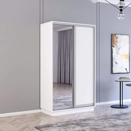 cumpără Dulap Mobildor-Lux Fox uși glisante din oglindă și PAL (150x60x210H cm) Alb în Chișinău 