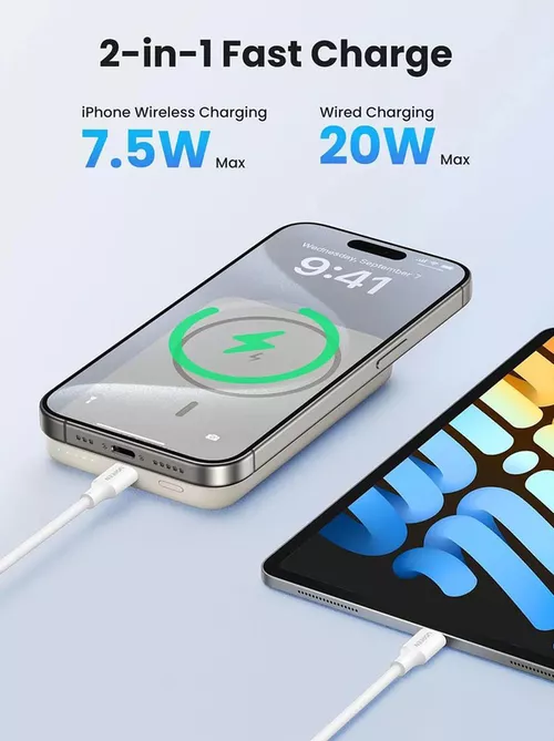cumpără Acumulator extern USB (Powerbank) Ugreen 25208 Mini Magnetic Wireless Qi 10000mAh, Beige în Chișinău 