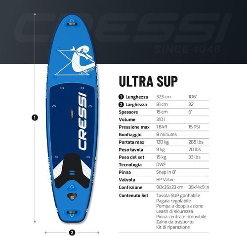 cumpără Accesoriu pentru înot Cressi-Sub Placa gonflabila ULTRA ISUP SET aquamarine 10.6 (NA070025) în Chișinău 