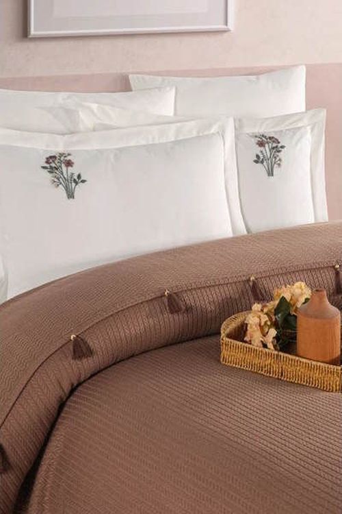 купить Домашний текстиль Promstore 57065.1 Lenjerie de pat 2pers NewHome Pike Brown cu broderie в Кишинёве 