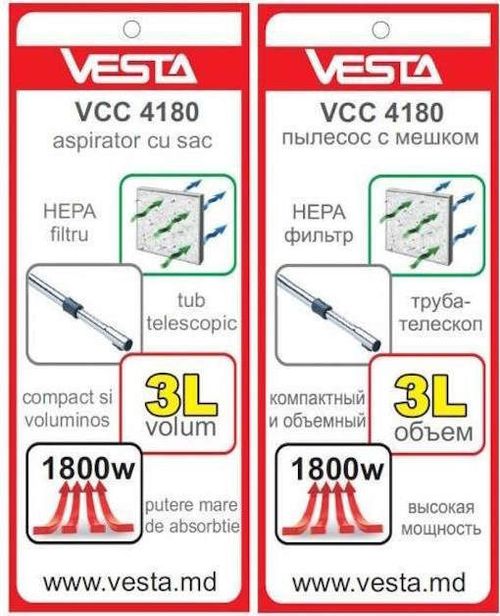 cumpără Aspirator cu sac Vesta VCC-4180 Blue în Chișinău 