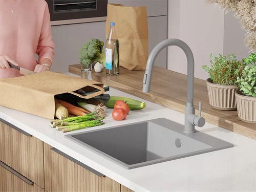 cumpără Chiuvetă bucătărie Primagran Riga 50 Grey + accesorii 500x480 MY5KS în Chișinău 