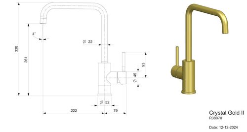 cumpără Bateria bucătărie Reginox R38970 Crystal Gold II în Chișinău 