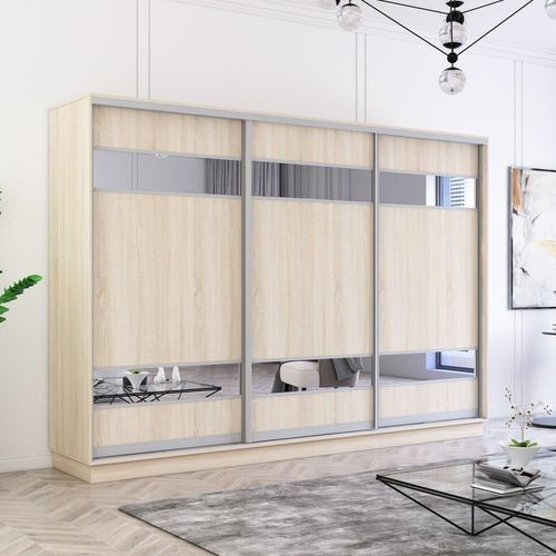 cumpără Dulap Mobildor-Lux Fox uși glisante din PAL cu elemente din oglindă (320x60x220H cm) Sonoma în Chișinău 