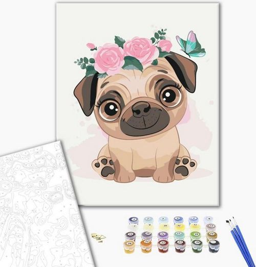 cumpără Tablou pe numere BrushMe KBS7106FC 30x40 сm (fără cutie) Drăguțul pug în Chișinău 