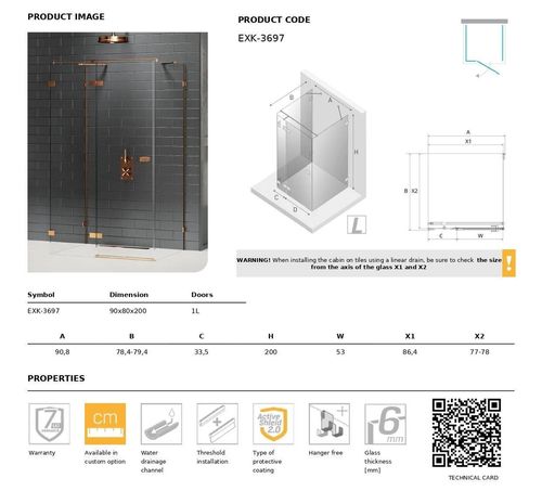 cumpără Cabină de duș New Trendy Avexa Copper Rectangular L 90x80x200 Hinged EXK-3697 în Chișinău 