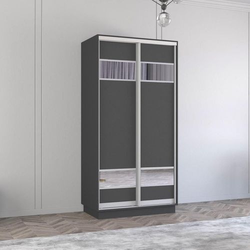 купить Шкаф Mobildor-Lux Fox uși glisante din PAL cu elemente din oglindă (130x60x240H cm) Anthracite в Кишинёве 