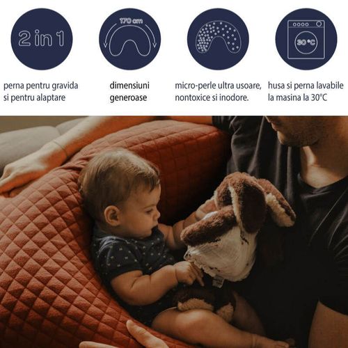 cumpără Pernă pentru gravide și mame care alăptează Beaba B0508176 Big Flopsy 170 cm Fleur de Coton Terracotta în Chișinău 