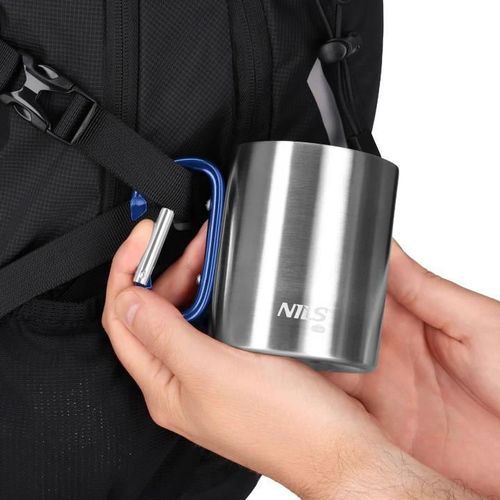 купить Посуда походная Nils NC17110 CAMP 300ml din inox cu carabină, albastră в Кишинёве 