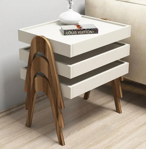 cumpără Măsuţă cafea Trendy Roma, Nuc, Smantana 48x42x35cm, masa de cuibarit (3 bucati) în Chișinău 