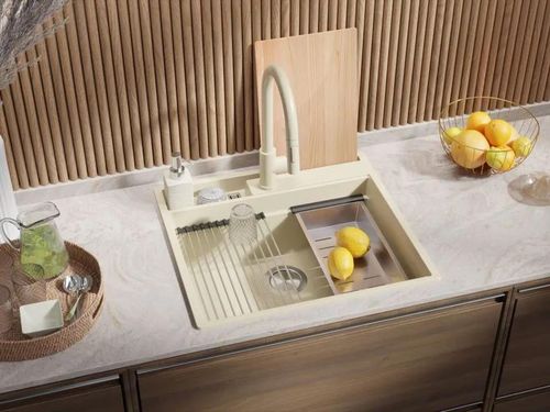 купить Мойка кухонная Primagran Oslo 60 Pocket Multilevel Beige + accesorii 530x580 MOCKW в Кишинёве 