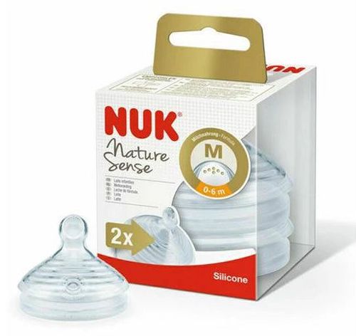Tetina din silicon NUK Nature Sense pentru lapte M (0-6 luni) 2 buc 