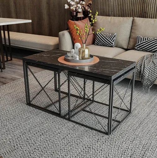 купить Журнальный столик Trendy Defne, черный мрамор, комплект в Кишинёве 