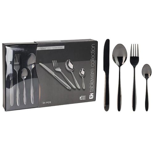 cumpără Tacămuri Excellent Houseware 55086 tacamuri 24buc, inox, manere negre în Chișinău 