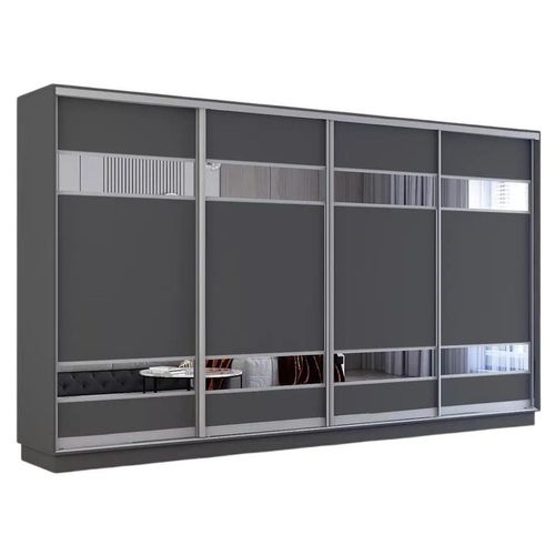 cumpără Dulap Mobildor-Lux Fox uși glisante din PAL cu elemente din oglindă (400x60x210H cm) Anthracite în Chișinău 