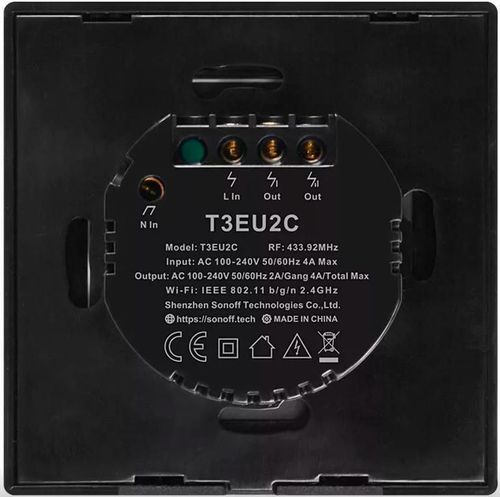 купить Выключатель электрический Sonoff Wi-Fi Smart Touch Wall Switch TX Series 2-Gang (Neutral Wire), Black в Кишинёве 