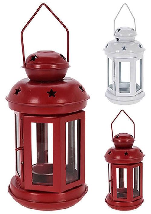 купить Новогодний декор Promstore 52527 Sfeșnic metalic Felinar 20x11сm, alb/rosu в Кишинёве 