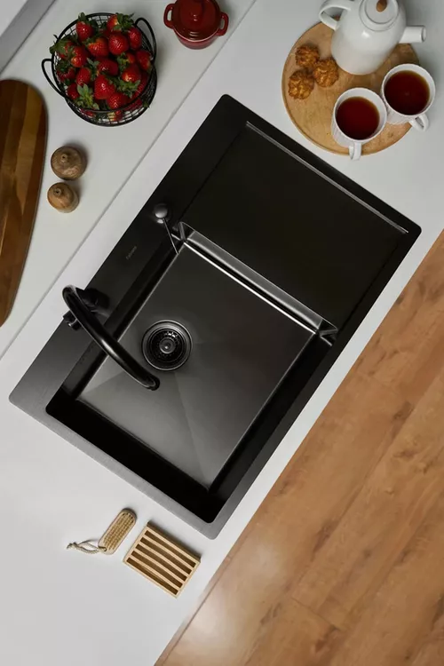 купить Мойка кухонная Fabiano 78x51 Black+baterie+dozator L/R в Кишинёве 