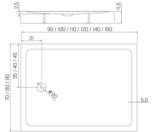 купить Душевой поддон New Trendy Mild Rectangular 120x90x11,5 B-0619 в Кишинёве 