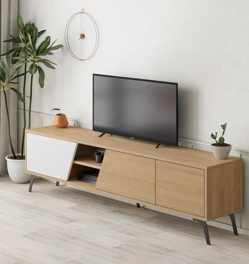 cumpără Comodă TV Trendy Fiona, Stejar, Alb 180x48x35cm în Chișinău 
