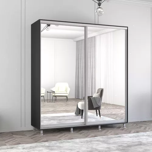 купить Шкаф Mobildor-Lux Арон с раздвижными зеркальными дверцами (220x60x220H см) Антрацит в Кишинёве 