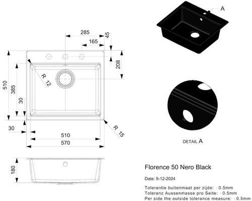 купить Мойка кухонная Reginox R40348 Florence 50 Nero Black в Кишинёве 