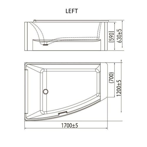 Ванна 170*120*63см асимметричная, левая, без гидромассажа 