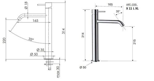купить Смеситель для умывальника Remer X11LXLNO X-STYLE, inalt H=314 mm (negru mat) в Кишинёве 
