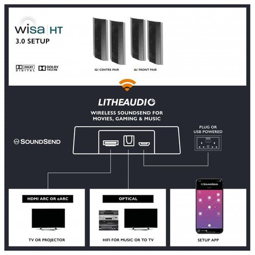 купить Колонки Hi-Fi LitheAudio 3.0 Wireless Surround Sound Cinema Kit With WiSA SoundSend (B-IO1-W-30SS-B) в Кишинёве 
