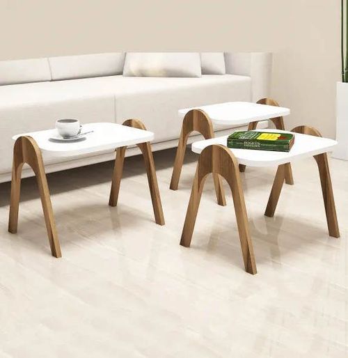 cumpără Măsuţă cafea Trendy Paris, Nuc, Alb 48x42x35cm, masa de cuibarit (3 bucati) în Chișinău 