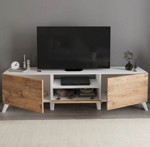 cumpără Comodă TV Bofigo Decorativa, cadru metalic, 160 cm, Alb/Stejar (11-16-01) în Chișinău 