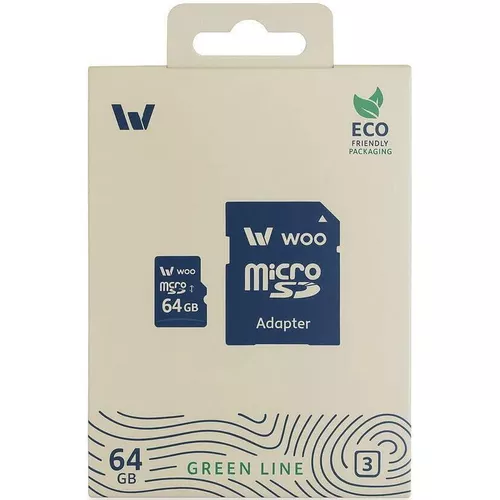 cumpără Card de memorie flash WOO MicroSD Card UHS-I (U3) (V30) + SD Adapter, Green Line, 64 GB în Chișinău 