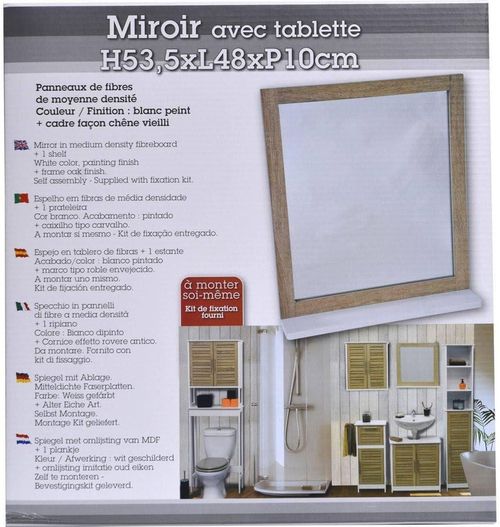 купить Зеркало Tendance 52011 Настенное зеркало 48X53,5X10 см с полкой Tendance Stockholm, МДФ в Кишинёве 