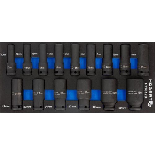 купить Набор головок, бит, насадок Hoegert HT4R049 1/2" ударные головки, глубокие 6-ти гранные 10-32 мм, 15 предметов в Кишинёве 