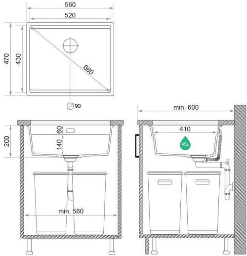 купить Мойка кухонная Primagran Prague 60 Level Undermount Beige + accesorii 470x460 MP6KB#P в Кишинёве 