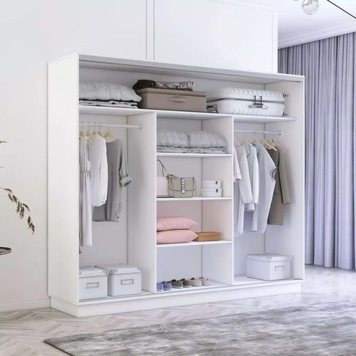 купить Шкаф Mobildor-Lux Fox uși glisante din PAL cu elemente din oglindă (250x60x230H cm) Alb в Кишинёве 