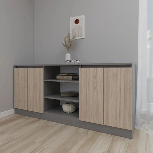 cumpără Comodă Smartex (16309) Т5 180cm Grafit+Stejar Deschis în Chișinău 