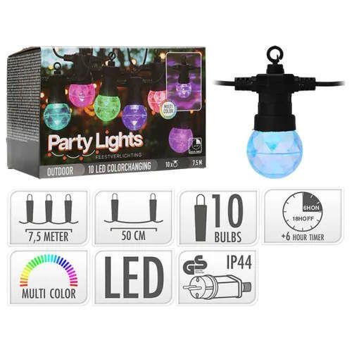 купить Гирлянда Party Lights 53795 luminoasa 10LED, multicolor, 7.5m, G50, D5cm, cu cronometru в Кишинёве 