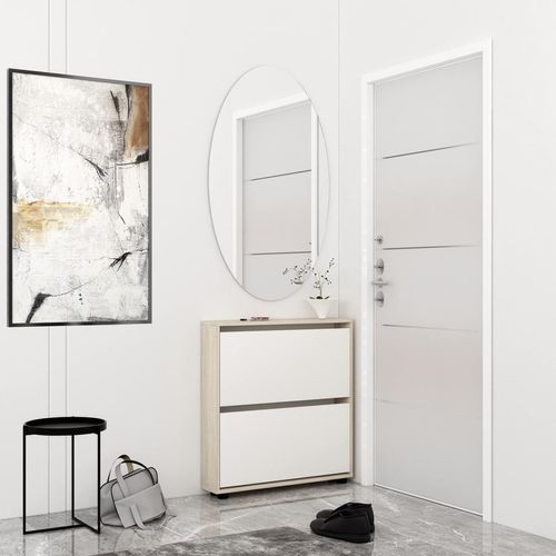cumpără Raft pentru încălțăminte Mobildor-Lux Leo Slim 90x16x86H cm Sonoma/White în Chișinău 
