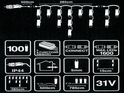 купить Гирлянда Promstore 34367 Огни новогодние Сосульки 100LED белый, 2.85m(starter-set) в Кишинёве 