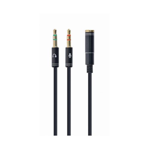 cumpără Gembird CCA-418M 3.5 mm 4-pin F to 2 x 3.5 mm stereo plug adapter M, black, metal connectors în Chișinău 