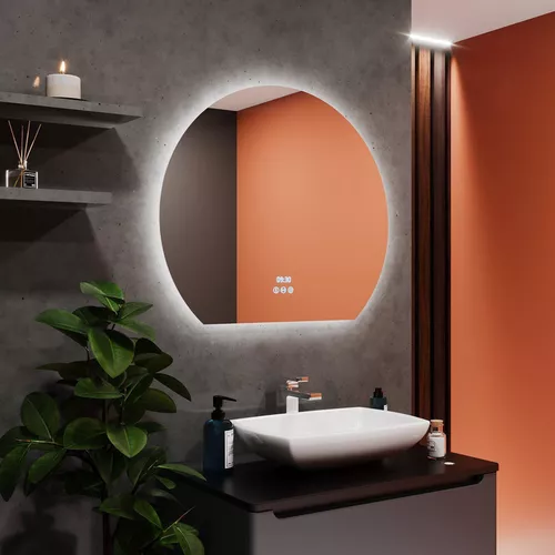 cumpără Oglindă baie Bayro Aura полукруглое 800x700 LED 3C touch c подогревом, часами и термометром (126635) în Chișinău 