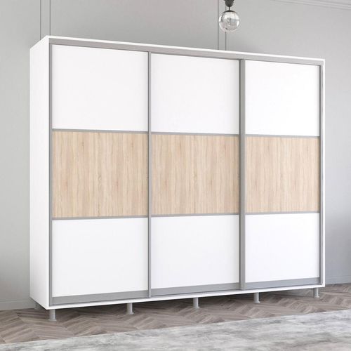 купить Шкаф Mobildor-Lux Aron uși glisante din PAL orizontal (260x60x210H cm) Alb Brilliant в Кишинёве 