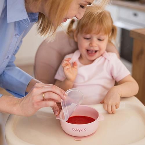 купить Посуда для кормления BabyOno 1662/02 Vas din silicon cu ventuza si capac (roz) в Кишинёве 