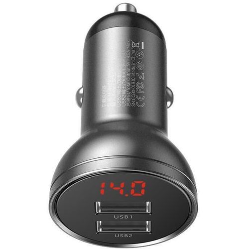 cumpără Încărcător pentru automobil Baseus CCBX-0G USB Car Charger - Digital Display, 2xUSB (U + U), 24W, 5V/4.8A, Display, Gray în Chișinău 