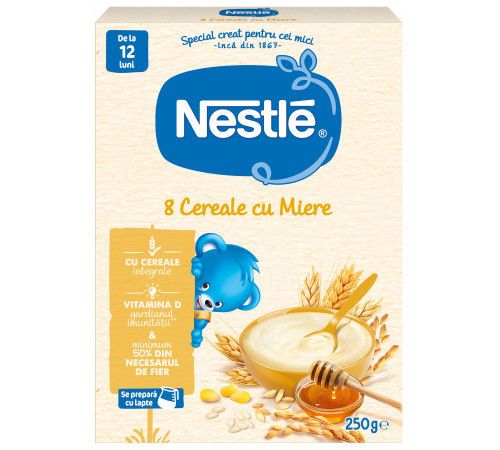 Terci fara lapte Nestle 8 cereale cu miere (12+ luni) 250 g 