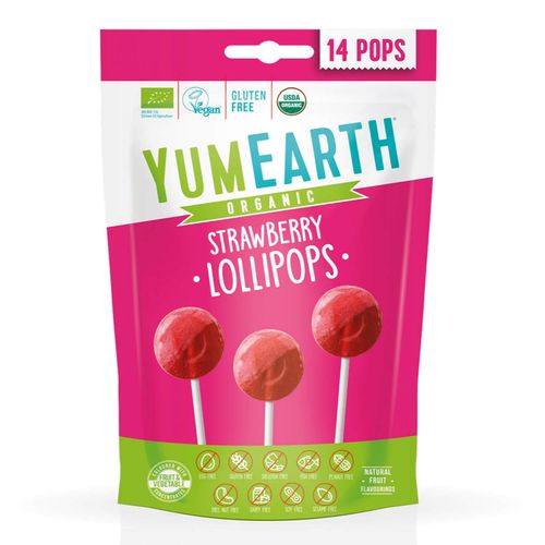 Organic Fruit Assorted Pops YumEarth Strawberry, 14 buc 